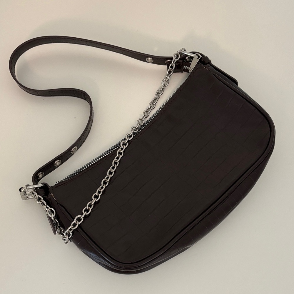 H&M Black Croc-Embossed Shoulder Bag
